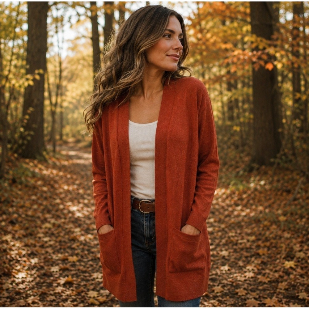 Duluth Trading Company Orange Women's Open Front Cardigan Sweater Sz 1X Fall